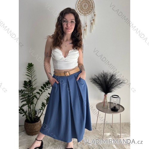 Sukňa s páskem dlhá dámska (S/M/L ONE SIZE) TALIANSKA MÓDA IMSM26106/DU modrá džínová S/M/L