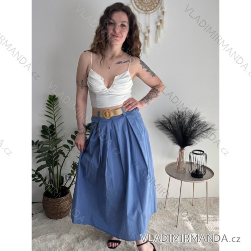 Sukňa dlhá s opaskom dámska (S/M/L ONE SIZE) TALIANSKA MÓDA IMWCP2624300/DU modrá S/M/L