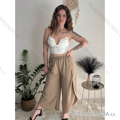 Nohavice letné zavinovací dlhé oversize dámske GINIE (S/M/L ONE SIZE) TALIANSKA MÓDA IMD24250/DU světle hnědá S/M/L