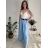 Nohavice dlhé elegantné s opaskom dámske (S/M/L ONE SIZE) TALIANSKA MÓDA IMSM26005/DU světle modrá S/M/L