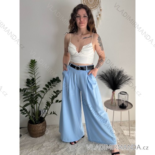 Nohavice dlhé elegantné s opaskom dámske (S/M/L ONE SIZE) TALIANSKA MÓDA IMSM26005/DU světle modrá S/M/L