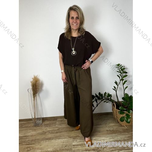 Nohavice letné dlhé dámske LUCY (40/42/44 ONE SIZE) TALIANSKA MÓDA FOS26FWS-2554/DUR  tmavo hnedá