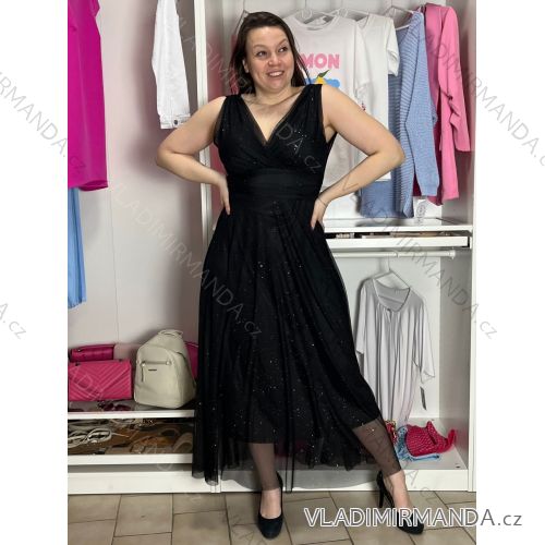 Šaty dlhé spoločenské tylové bez rukávov dámske BEATRICE (S/M/L ONE SIZE) TALIANSKA MÓDA IMWKH266086/DUR S/M/L čierna