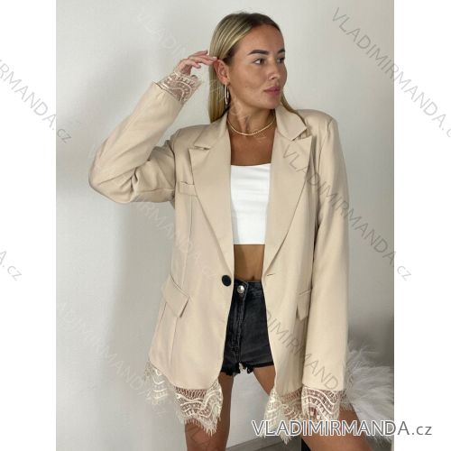 Sako s krajkou dlhý rukáv dámske (S/M/L ONE SIZE) TALIANSKA MÓDA IMPVN26251175/DUR S/M/L béžová