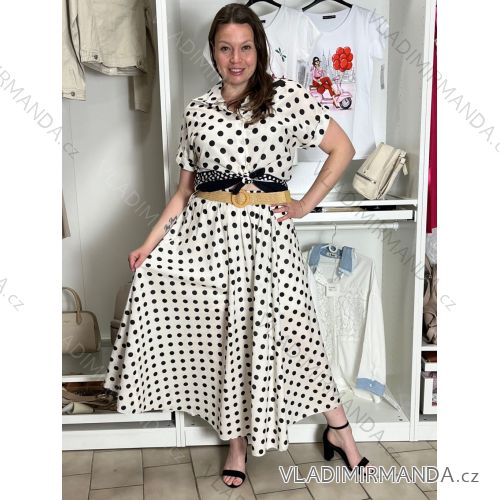 Sukňa puntikatá dlhá s páskem dámska (S/M/L ONE SIZE) TALIANSKA MÓDA IMM26M6891/DUR S/M/L biela
