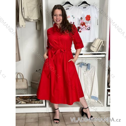 Šaty košilové klasik 3/4 dlhý rukáv dámske OLIVIE  (M/L/XL ONE SIZE) TALIANSKA MÓDA IM525058/DUR M/L/XL červená