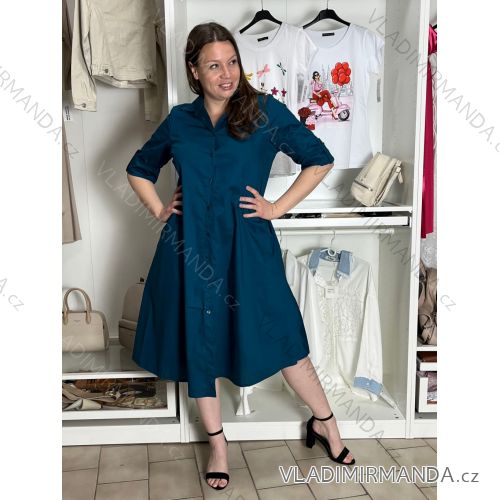 Šaty košeľové 3/4 dlhý rukáv dámske (S/M/L/XL ONE SIZE) TALIANSKA MÓDA IM525057