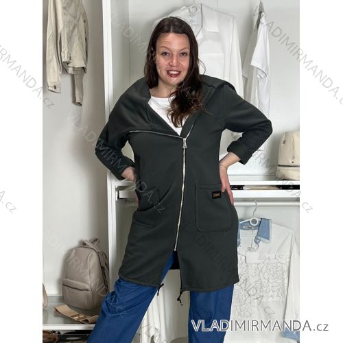 Mikina na zip dlhý dámsky (S/M/L/XL) TALIANSKA MÓDA IMD25281/DUR S/M/L zelená khaki