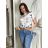 Tričko s krátkym rukávom dámske kvetované (S/M/L/XL ONE SIZE) TALIANSKÁ MÓDA IM526000356-2/DUR M / L biela