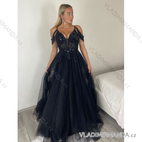 Šaty dlhé spoločenské flitrové na ramienka dámske ZYNJA (S/M/L) POLSKÁ MÓDA PMLPT26001-1/DUR S/M/L čierna