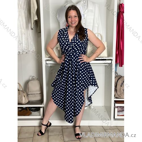 Šaty elegantní bez rukávu s páskem  dámské (S/M/L ONE SIZE) italská moda IMWBJ260001/DUR S/M/L tmavo modrá