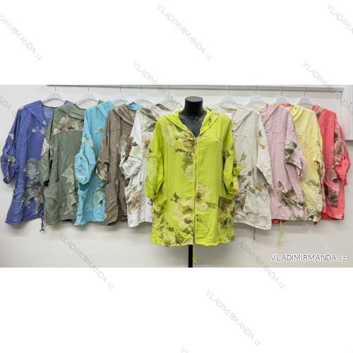 Mikina slabá na zips s kapucňou 3/4 dlhý rukáv dámska nadrozmer (50/52/54 ONE SIZE) TALIANSKA MÓDA IM426236