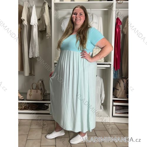 Šaty dlhé voľnočasové letné dámske nadrozmer (48/50/52 ONE SIZE) TALIANSKA MÓDA IM425MARIA-V/DUR zelená mintová 48/50/52