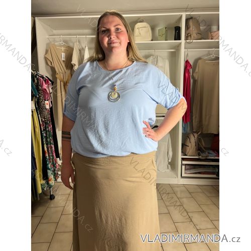 Tunika 3/4 dlhý rukáv dámska nadrozmer HEIDI (54/56/58 ONE SIZE) TALIANSKA MÓDA IM426064/DUR 54/56/58 svetlo modrá