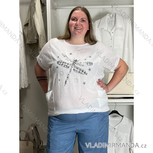 Tunika krátký rukáv dámska nadrozměr  (54/56/58 ONE SIZE) TALIANSKA MÓDA IMB260002/DUR 54/56/58 biela