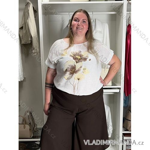 Tunika krátký rukáv dámska nadrozměr VALERI (54/56/58 ONE SIZE) TALIANSKA MÓDA IMB260003/DUR 54/56/58 biela