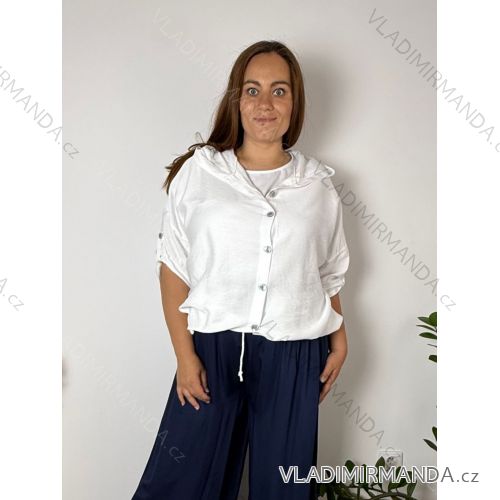 Košeľa s kapucňou 3/4 dlhý rukáv dámska nadrozmer (50/52/54 ONE SIZE) TALIANSKA MÓDA IM426215