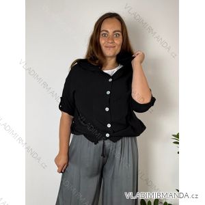 Košeľa s kapucňou 3/4 dlhý rukáv dámska nadrozmer (50/52/54 ONE SIZE) TALIANSKA MÓDA IM426215/DUR