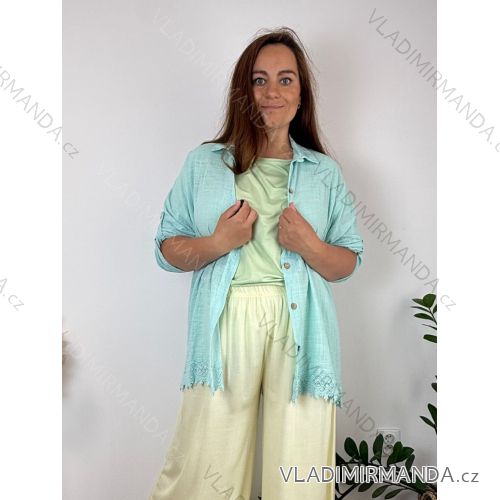 Košeľa predĺžená letná 3/4 dlhý rukáv dámska nadrozmer CAMILIE (54/56/58 ONE SIZE) TALIANSKA MÓDA IM426090/DUR 54/56/58 tyrkysová