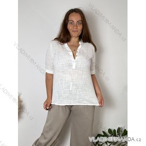Košile lněná 3/4 rukáv dámská nadrozměr (L/XL/2XL ONE SIZE) ITALSKá MóDA IM723DITA