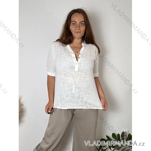 Košile lněná 3/4 rukáv dámská nadrozměr (L/XL/2XL ONE SIZE) ITALSKá MóDA IM723DITA/DUR XL/2XL biela