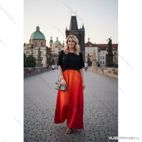 Šaty dlhé voľnočasové letné krátky rukáv dámske nadrozmer (50/52/54 ONE SIZE) TALIANSKA MÓDA IMD26087