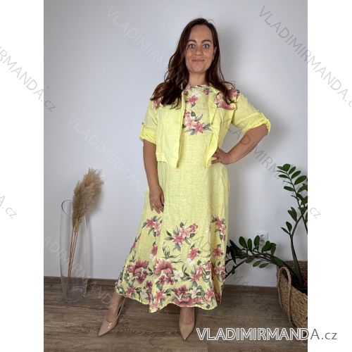 Komplet elegantní krátký rukáv dámské ¨nadrozměr FLOWER  (46/48/50 ONE SIZE) ITALSKÁ MÓDA IMPSF260001