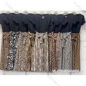 Šaty dlhé voľnočasové letný leopard krátky rukáv dámske (S/M/L ONE SIZE) TALIANSKA MÓDA IMC26217