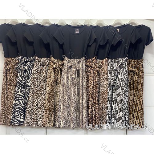 Šaty dlhé voľnočasové letný leopard krátky rukáv dámske (S/M/L ONE SIZE) TALIANSKA MÓDA IMC26217