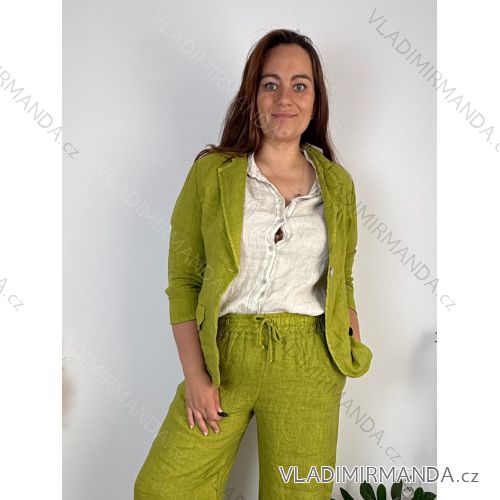Sako lněné dlhý rukáv dámske nadrozměr SIMONE (40/42/44 ONE SIZE) TALIANSKA MÓDA IMPCS2613897/DUR  zelená hrášková