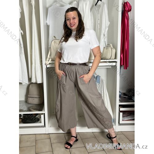 Nohavice letní s páskem dámske (S/M/L ONE SIZE) TALIANSKA MÓDA IMSM265054/DUR S/M/L hnedá