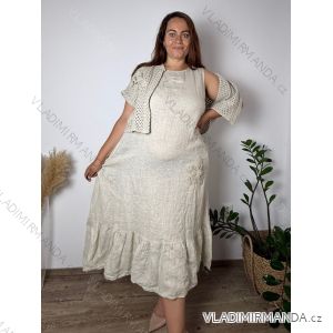 Komplet letní lněné šaty a cardigan dámské ¨nadrozměr (44/46/48 ONE SIZE) ITALSKÁ MÓDA IMPSF260004