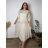 Komplet letní lněné šaty a cardigan dámské ¨nadrozměr (44/46/48 ONE SIZE) ITALSKÁ MÓDA IMPSF260004/DUR 44/46/48 béžová