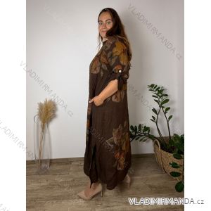 Lněné šaty 3/4 rukáv dámské nadrozměr  (52/54/56 ONE SIZE) ITALSKÁ MÓDA IMPSF260005