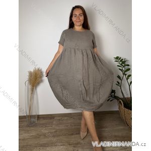 Šaty dlhé lněné letné krátky rukáv dámske nadrozmer KRYSTA (50/52/54 ONE SIZE) IMPSM251010