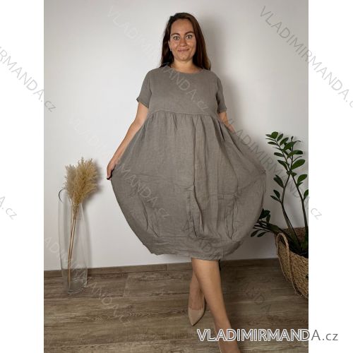 Šaty dlhé lněné letné krátky rukáv dámske nadrozmer KRYSTA (50/52/54 ONE SIZE) IMPSM251010