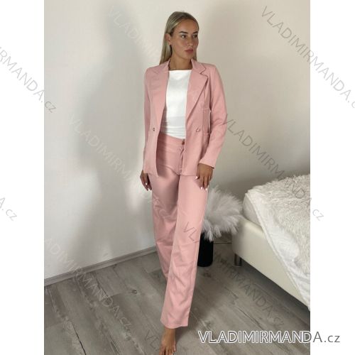 Súprava/komplet elegantné sako a nohavice dlhé dámska (S/M ONE SIZE) TALIANSKA MÓDA IMD23162/DUR S / M růžová světlá