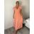 Šaty dlhé voľnočasové letný mušelín krátky rukáv dámske INGE (S/M/L ONE SIZE) TALIANSKA MÓDA IM425304/DUR lososová S/M/L