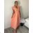 Šaty dlhé voľnočasové letný mušelín krátky rukáv dámske INGE (S/M/L ONE SIZE) TALIANSKA MÓDA IM425304/DUR lososová S/M/L