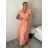 Šaty dlhé voľnočasové letný mušelín krátky rukáv dámske INGE (S/M/L ONE SIZE) TALIANSKA MÓDA IM425304/DUR lososová S/M/L