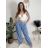 Nohavice riflové trojštvrťové 3/4 krátke dámske (S/M/L ONE SIZE) TALIANSKA MÓDA IMD26017/DUR svetlo modrá S/M/L