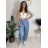 Nohavice riflové trojštvrťové 3/4 krátke dámske (S/M/L ONE SIZE) TALIANSKA MÓDA IMD26017/DUR svetlo modrá S/M/L