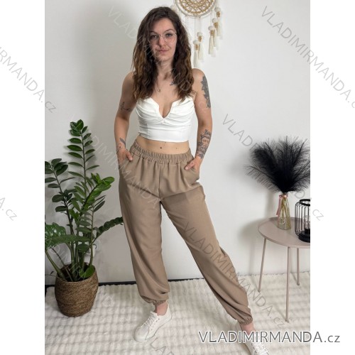 Nohavice jogger trojštvrťové 3/4 krátke dámske (S/M/L ONE SIZE) TALIANSKA MÓDA IMD26000171/DUR hnědá světlá S/M/L