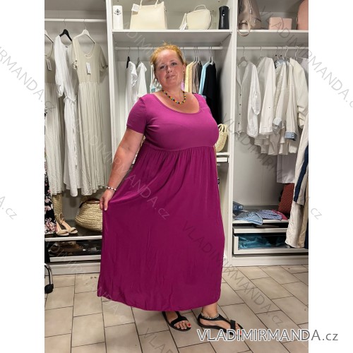 Šaty dlhé voľnočasové letné dámske nadrozmer (48/50/52 ONE SIZE) TALIANSKA MÓDA IM425MARIA-V/DUR fuchsiová 48/50/52