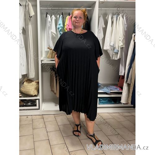 Šaty krátky rukáv dámske nadrozmer  LARISA (52/54/56 ONE SIZE) TALIANSKA MóDA IM426250/DUR  čierna