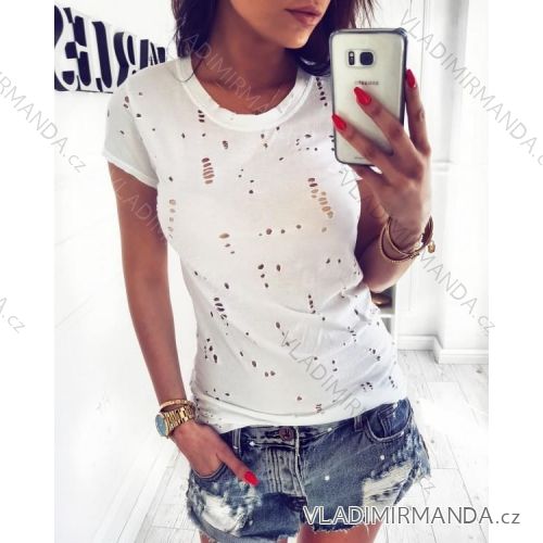 Tričko krátký rukáv dirkované dámské (S/M/L ONE SIZE) ITALSKá MóDA IM521020