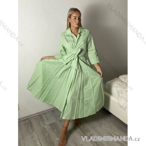 Šaty dlhé košilové 3/4 dlhý rukáv dámske KONSTANCE (S/M/L ONE SIZE) TALIANSKA MÓDA IM5260001/DUR sv. zelená S/M/L