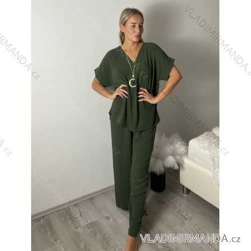 Súprava letné tunika krátky rukáv a nohavice dámske (M/L/XL ONE SIZE) TALIANSKA MÓDA IMC26102/DUR M/L/XL zelená khaki