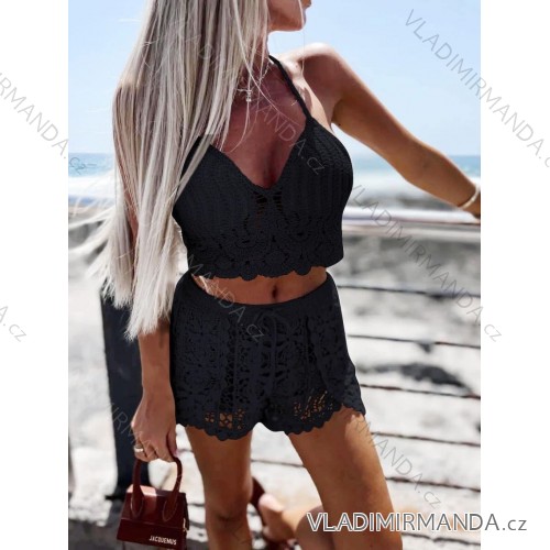 Súprava letná čipková croptop na ramienka a kraťasy dámske (XS/S/M ONE SIZE) TALIANSKA MÓDA IMD25028 XS/S/M čierna