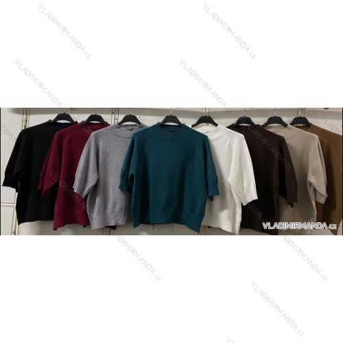 Sveter oversize úpletový so stojačikom krátky rukáv dámsky (S/M/L ONE SIZE) TALIANSKA MÓDA IMC260236